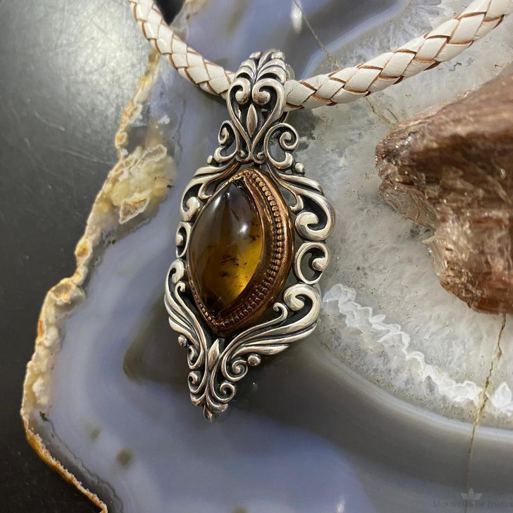Carolyn Pollack Sterling & Bronze Amber Decorated Enhancer Pendant For Women - Picture 5 of 10